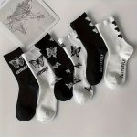 Butterfly Print Socks Y2K Hip Hop Style Mid Tube Socks Women's Stockings & Hosiery