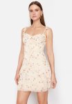 Floral A-line Chiffon MINI Dress - Powder