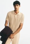 Regular Fit Textured-knit Polo Shirt - Beige