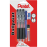 Black Ballpoint Pens Plus Clutch Pencil With Lead & Eraser 6 Piece