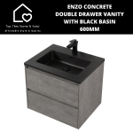 Enzo Concrete Double Drawer Vanity With Black Basin - 600MM