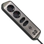 Brennenstuhl Estilo Corner Extension Lead 4-WAY USB Stainless Steel 2M 1153590410