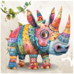 Fabric Paint Panel Quirky Safari Rhino