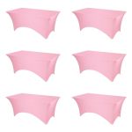 Brillmax 6 Pack Pink Spandex Table Covers For 6 Ft Rectangle Tables - 180 GSM Thick Stretch Tablecloth Fitted Reinforced Foot Po
