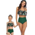 Mom Or Daughter Matching Black Tropical Frill Two-piece Bikini - XL