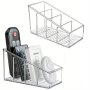 1pc Remote Control Holder Desk Organizer Clear Plastic Desktop Organization Holder 4 Compartments Makeup Brush Holders With Different Heights For Home Pen Holder For