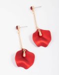 Goldair Gold & Red Pearlised Petal Drop Earrings