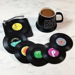 6PCS Coasters Vinyl Record Coasters Creative Retro Classic Nostalgic American Rock Cd Non-slip Insulation Pads Heat Insulation T