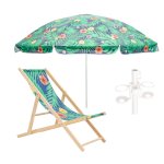 2.0M Midnight Palm Beach Umbrella Wooden Recliner Chair & Cup Holder