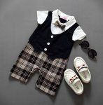 Navy Checked Gentleman Romper Jumpsuit