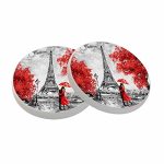 Ofloral Eiffel Tower Coasters For Drinks Couple Embracing Under Red Umbrella Romantic Art Cups Place Mats For Home Decor Set Of