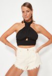 Bridal Denim Tasseled Denim Cotton Shorts & Bermuda - Ecru