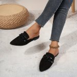 Women's Chain Decor Mules Pointed Toe Flat Backless Loafers All-match Daily Flats