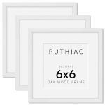 Puthiac 6X6 Solid Oak Wood Picture Frame Fits 4X4 With Mat Or 6X6 Without Mat Wall Or Tabletop Display With Stand Plexi Front 3