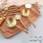 8PCS Measuring Cup And Spoons For Restaurant Stainless Steel Measuring Cup And Measuring Spoon Set Acacia Wooden Handle Stainles