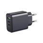 40W Dual Pd + QC3.0 Ports Travel Charger For Mobile Phone Tablet Black Eu Plug