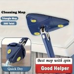 360 Spin Triangle Mop With Long Handle - Hands-free Washing Metal & Plastic Quick Dry Ideal For Floors Walls & Ceilings Suitable