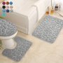 3PCS/SET Memory Foam Bathroom Rugs Set Cobblestone Embossed Ultra Soft Non-slip Bath Rug & Absorbent Bath Mat Carpets Includes U-shaped Contour Rug Perfect For