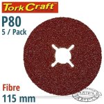 Tork Craft Fibre Disc 115MM 80 Grit 5 PACK ABR51080
