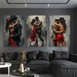 3-PIECE Tango Dance Canvas Wall Art Set Frameless Modern Contemporary Artwork Romantic Couple Dancing Painting For Living Room B
