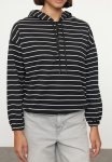 Black Striped Thin Fabric Hooded Knitted Sweatshirt