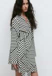 Linen-blend Wrap Dress - Cream Geometric Pattern