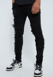 Skinny Stacked Distressed Ripped Jeans - True Black