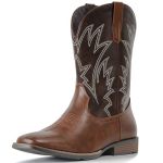 Iuv Cowboy Boots For Men Square Toe Western Boots Durable Classic Embroidered Pull On Boot Slip Resistant Country Boot