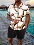 Men's Creative Alphabet Print Short Sleeve Lapel Shirt Top Male Casual Button Up Shirt For Summer Daily Wear And Vacation Resort