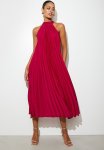 Pleated Halter Maxi Dress - Red