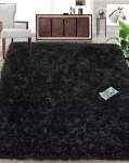 Smte New Large Premium Heavy Duty Fluffy Carpet rug & Complementary Smte Tieback Charcoal Black With Keychain