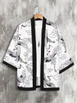 Men's Casual Kimono Style Paisley & Japanese Letter Print Loose Fit Open Front Shirt Men's Clothes For Summer Vacation Resort Ph