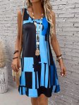 Color Block Tank Dress Casual Sleeveless Crew Neck MINI Dress For Summer & Spring Women's Clothing