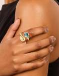 Goldair Gold Plated Chunky Wrap Blue & Green Marbled Bar Stone Ring - M l