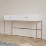 Modern White Table With Bronze Frame And Dual Drawers MW232