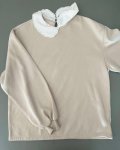 Divided Beige Sweater With White Collar Small