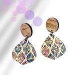 Wood Button With Paisley Teardrop Drop Earring - Factory Plaza