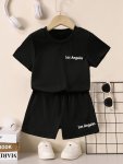 'los Angeles' Print Girls Co-ords Set Short Sleeve Tee + Shorts Spring Summer Clothes Casual Outdoor Party Gift