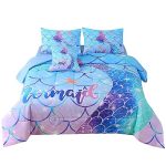 Jqinhome Mermaid Comforter Set Twin Size 6 Piece Mermaid Tail Bed In A Bag 3D Colorful Mermaid Bedding Set For Girls Kids Sparkl