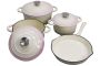 Branded Two-tone 7 Piece Cast Iron Dutch Oven Cookware Set - Cream