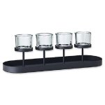 Candle Holder: Raised Tealights On Elongated Black Steel Tray Nero