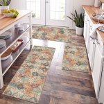1PC Vintage Moroccan Boho Floral Printed Kitchen Fl Mat Non-slip Oil-proof Floor Waterproof Area Rug Dirt-resistant Floor Mat Ha