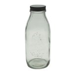 6PACK Embossed Glass Bottle With Screw On Lid 1L