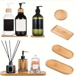 Bambo O Bathroom Vanity Tray Set - Elliptical & Rectangular Design For Shampoo Conditioner Soap Dispenser Tumbler Holder - Versa