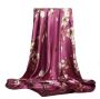 Lady's Satin Silk Scarf With Various Flowers - Purple