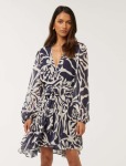 Amila Petite Belted Godet MINI Dress - 16 Navy Small Castile