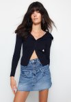 Navy Blue Turn-down Collar Cardigan