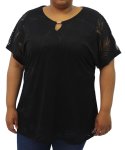 Ladies Printed Keyhole Top - 60 Black