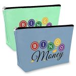 Sfodiary 2PCS Bingo Lover Gift For Women Makeup Bag Gambler Cosmetic Bag Casino Gambling Gift For Bingo Player Fans Funny Christ