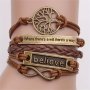 Retro Vintage Handmade Pu Leather Bracelet Wristlet Bangle Wrist Band Hand Chain Charm